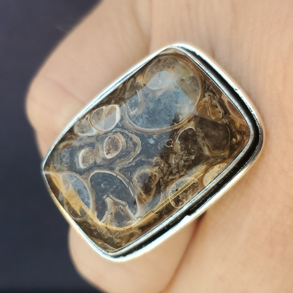 New Turritella Agate Fossil 925 Silver Ring. - Picture 5 of 15